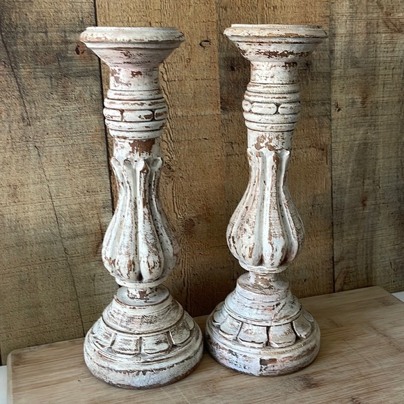 Other - Rustic Hand painted wooden candlesticks